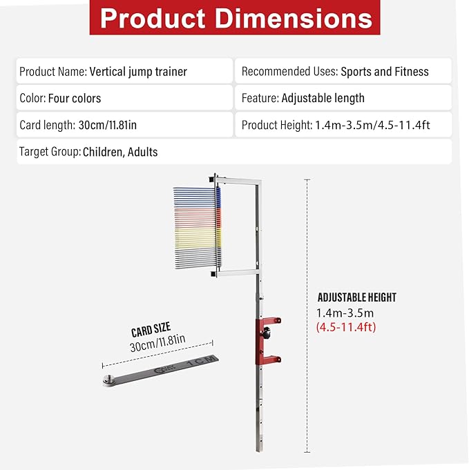 Wall Mounted Vertical Jump Measurement Tool, 47.24''-137.8" Vertical Jump Height Measure, Adjustable Height Vertical Jump Trainer,Jump Trainer,Vertical Jump Challenger for Jumping Training