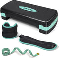 Adjustable Height Aerobic Stepper Set, Multiple Bundle Options with Dumbbells, Kettlebell, Waist Trimmer, Ankle Weights or Weighted Vest, Workout Exercise Step Platform w/Level Risers, 4 Colors