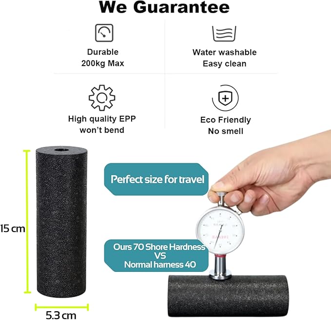 Mini Massage Foam Roller High Density - 100% Recycled Non-Toxic Material - Portable Pocket-Sized for Travel - Foot Arch,Legs & Arms Pain Target - Waterproof and Durable 15x6cm(Green)