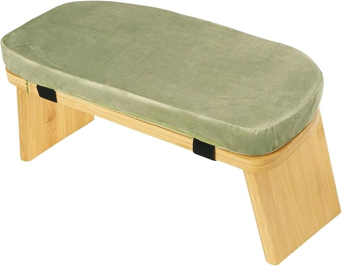 HouseVibe Meditation Bench Kneeling Stool Ergonomic Wood with Soft Cushion, Foldable, Portable Prayer Bench, Meditation Stool- Green