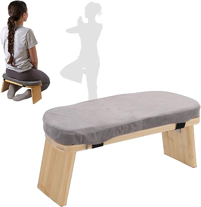 Meditation Bench, Premium Beech Wood Folding Kneeling Stool with Magnetic Hinge Locks and Soft Cotton Cushion, Non Slip Pads for Yoga Zen Meditation Prayer