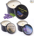 Massage Oil Candle 3 Pack, Amazing Gift Set, Warming Skin Moisturizing Body Lotion Oil, Soy Wax Low Temp Scented Candle 6.9 OZ (Lavender,Little Black Dress,Satan Knee)