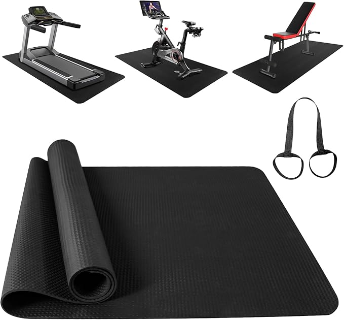 Treadmill Mat,Bike Mat Compatible with Peloton Bike,Elliptical, 6mm Thick, Under Exercise Bike Trainer Pad for Indoor Stationary Spin Bike Gym Equipment Hardwood Floor Carpet Protector