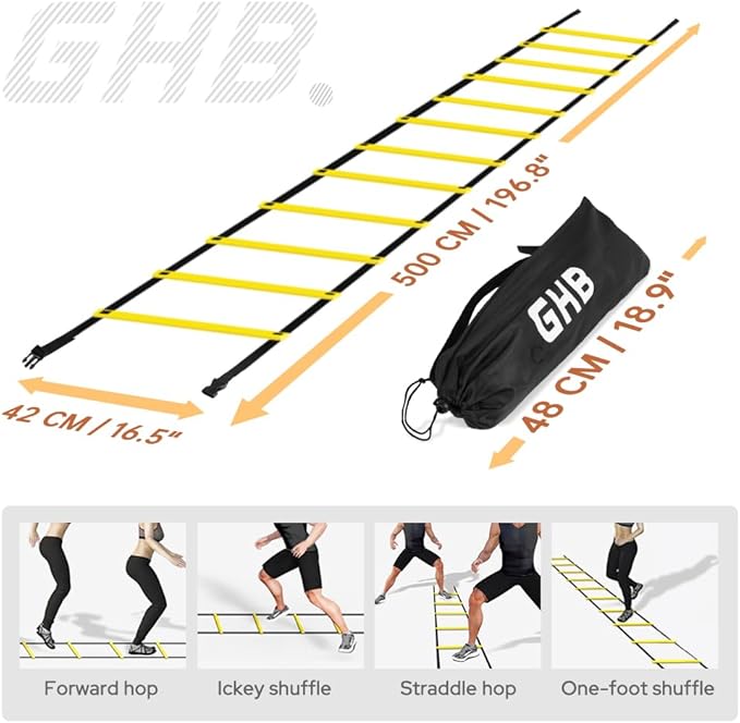GHB Agility Ladder 2 Pack and Disc Cones 50 Pack 2 Carrying Bag