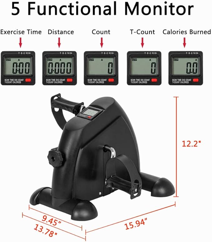 W002K Mini Exercise Bike with Adjustable Resistance,LED Display,Portable Fitness Pedal Stationary Under Desk Foot Pedal Exerciser for Arms and Legs, Home Office Use (Black)
