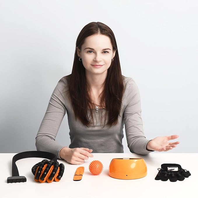 Rehabilitation Robotic Gloves for Stroke and Hemiplegia Recovery, Rechargeable Stroke Hand Recovery Device, Hand Function Training, Finger Exerciser Device for Arthritis Patients (Orange Left Hand L)