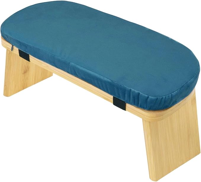 Meditation Bench, Kneeling Stool Chair with Soft Cushion for Extended Practice Folding Wood Prayer Bench, Prayer Stool, Blue