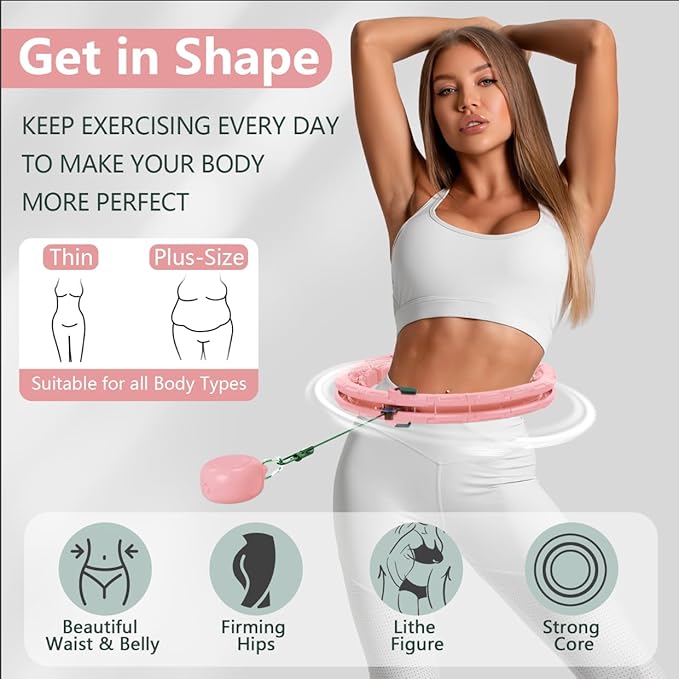 U1 Weighted Hula Hoop – 30 Knots 19"–61" Adjustable Waist, Magnetic Lock with Spring Massage Heads, Infinity Hoop Plus Size for Adults & Kids, Ab Workout, Weight Loss, Abdominal Toner
