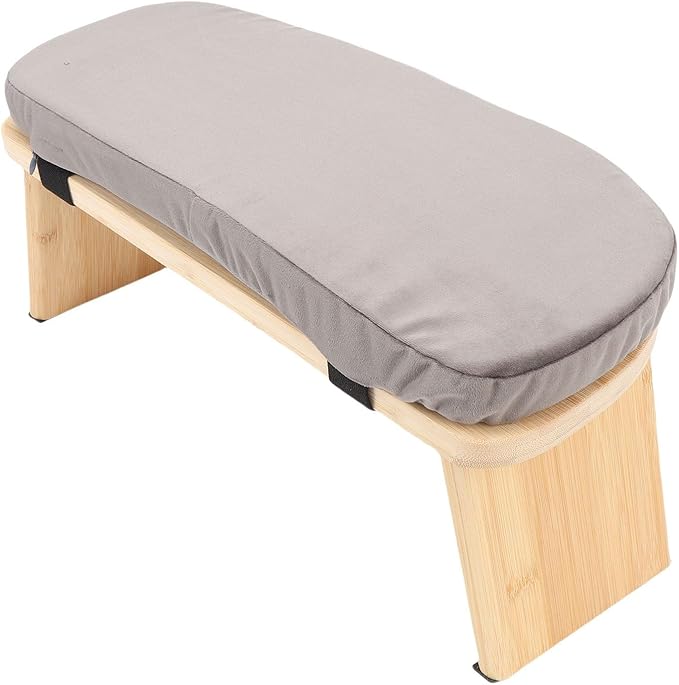Wooden Meditation Bench, Ergonomic Detachable Meditation Kneeling Stool, Soft Cushion and Carry Bag Stool with Wood Cotton, Ideal for Yoga & Home Practice (Grey)