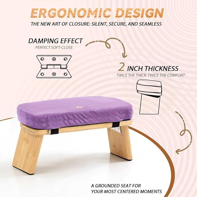 Meditation Bench, Bamboo Meditation Stool, Folding Kneeling Meditation Bench, Seiza Prayer Bench, Prayer Bench with Meditation Cushion, Kneeling Stool(Purple)