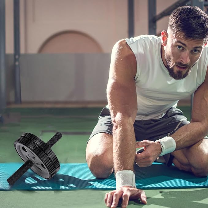 Alipis Ab Roller Wheel Fitness Wheel for Abdominal Exercise, Dual-wheel Portable Core Strength Trainer for Home Workout, Multi-functional Exercise Fitness Accessory