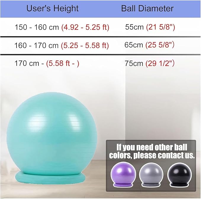Yoga Ball Chair,Yoga Ball，Exercise Ball, Stability Exercise Ball Chair with Base Office Yoga Ball Chair for Adults Teenagers Balance Ball Seat for Workout Fitness Pilates(Diameter 75 cm ( 29 1/2" ))