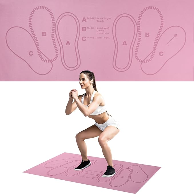 Squat Mat with Foot Position,Large Squat Target Pad 30'' X 13.8'',4mm Thickness Squat Mat Foot Positioning, Exercise Mat for Squats, Leg and Abdominal Workouts