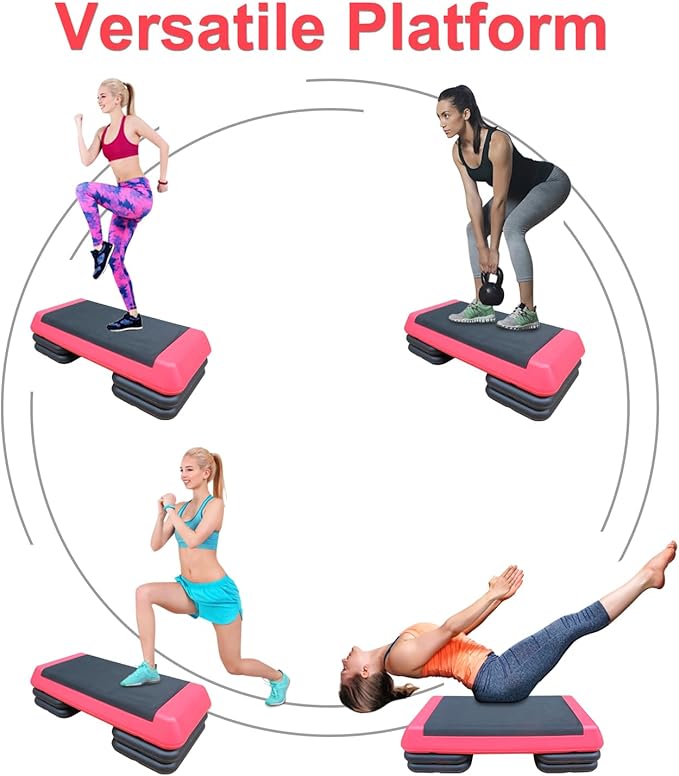 Exercise Aerobic Step Platform, Step Aerobic Platform, Exercise Step with 4 levels Adjustable Height, Fitness Training Workout Stepper for Home Gym, Cardio Strength, Multiple Options