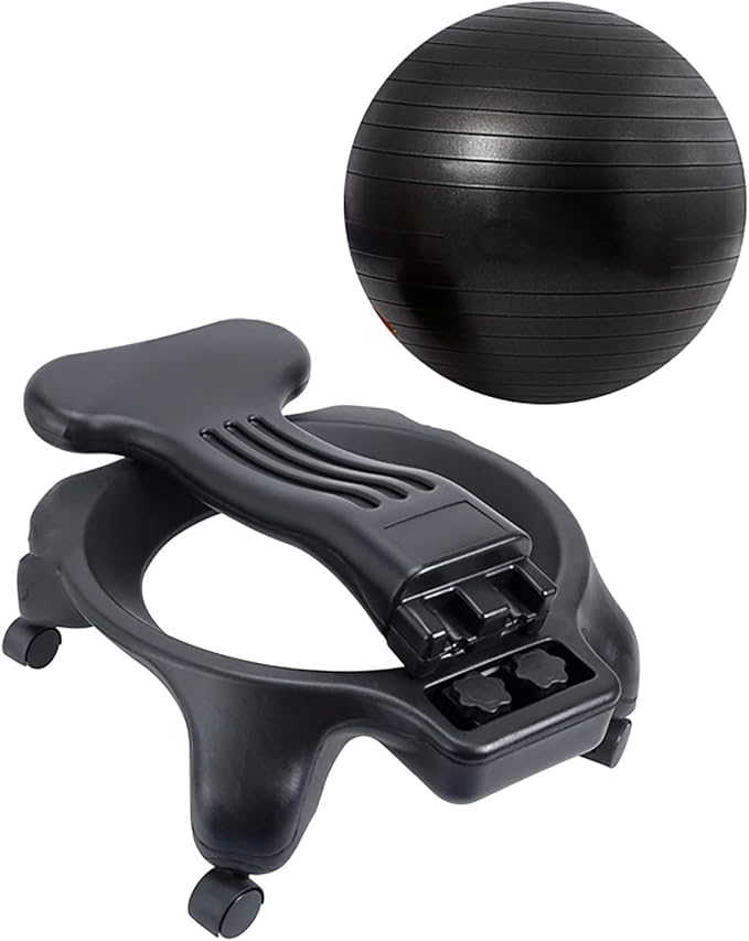 SRNSAEB Home Yoga Ball Chair Adjustable Height for Adults Office, Inflatable Ergonomic Sitting Ball Chair/Stability Ball for Office with Base, Slip Resistant Balance Ball Chairs(Black)