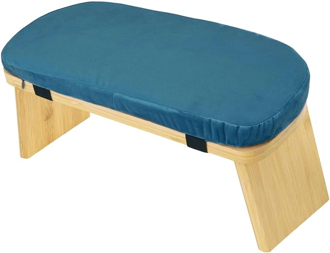 HouseVibe Meditation Bench Kneeling Stool Ergonomic Wood with Soft Cushion, Foldable, Portable Prayer Bench, Meditation Stool- Blue