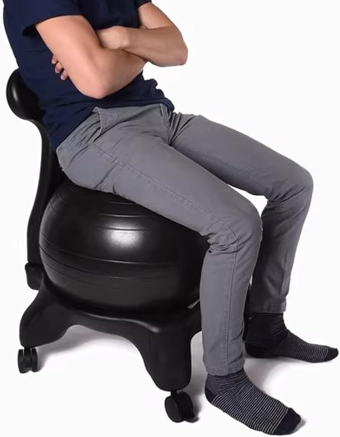 Stability Yoga Ball Chair with Wheels and Backrest, Rolling Exercise Ball Chair with Pump, Yoga Ball Seat Active Sitting for Spine Health(Light Coffee)