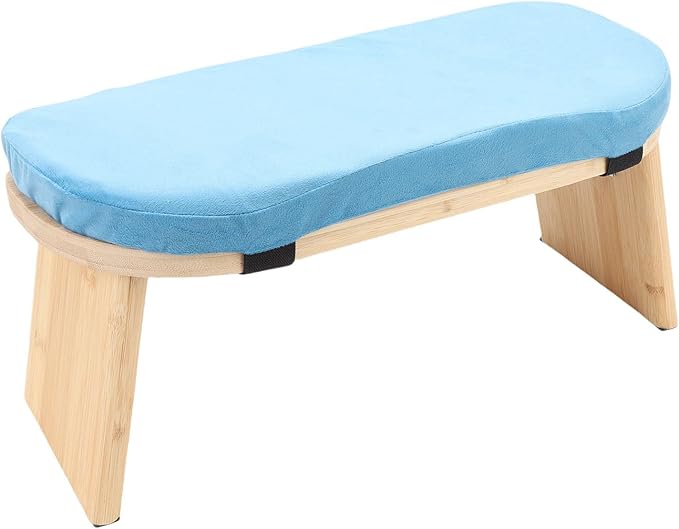 Yinhing Wooden Meditation Bench Ergonomic Detachable Kneeling Stool with Soft Cushion for Practice Includes Convenient Carry Bag Stylish Blue Design for Comfortable Meditation Sessions and (Blue)