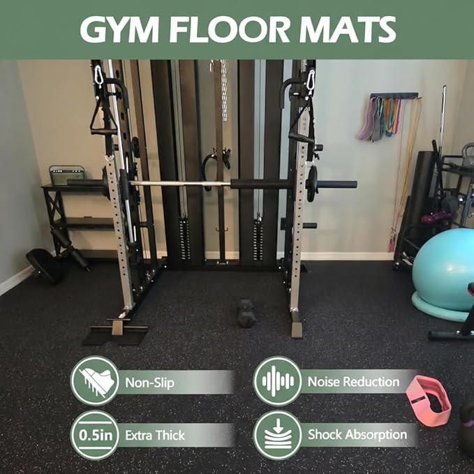 Interlocking Rubber Gym Mats 48 Sq Ft Heavy Duty Exercise Flooring for Home Gym, Weightlifting, Yoga, Playroom - Dual-Layer Non-Slip Noise Reducing Floor Protection Tiles