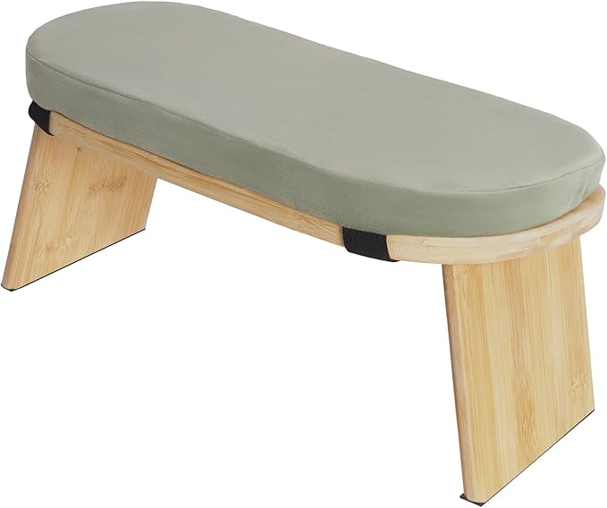 Meditation Bench, Foldable Ergonomic Meditation Stool Foldable Bamboo Kneeling Meditation Wooden Bench Yoga Stool Floor Sitting Prayer Bench for Yoga or Sitting (Green)