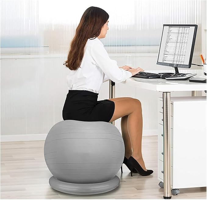 Yoga Ball Chair,Yoga Ball，Exercise Ball, Yoga Ball Chair Ergonomic Exercise Ball Stool with Base Stability Yoga Ball Chair for Adults Pregnancy Fat People Comfort Balance(Light Gray,65cm ( 25 5/8" ))