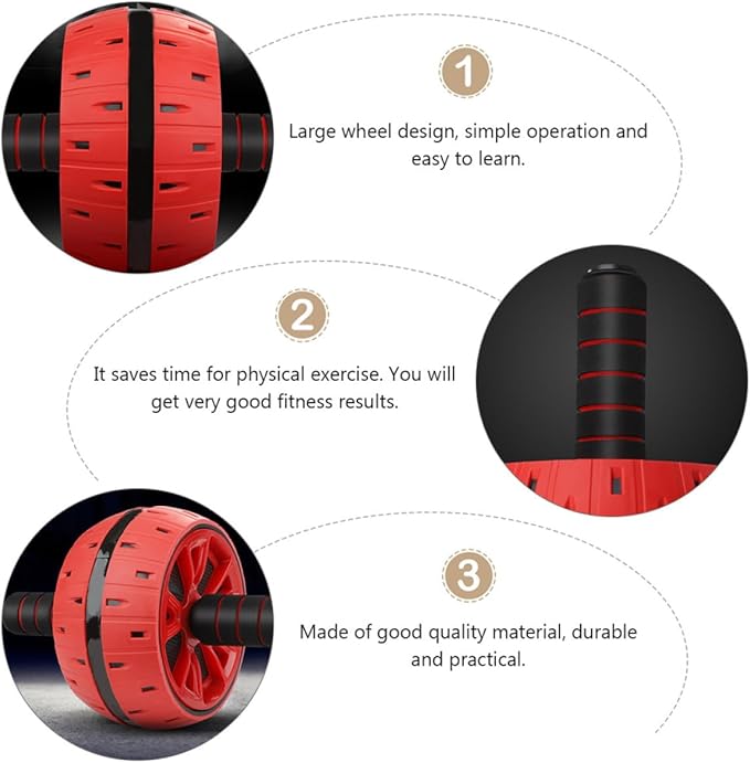 Ab Roller Wheel with Knee Pad, Silent Fitness Workout Equipment for Core Strength Training, Red Abdominal Muscle Trainer Exercise Roller Wheel for Home Gym