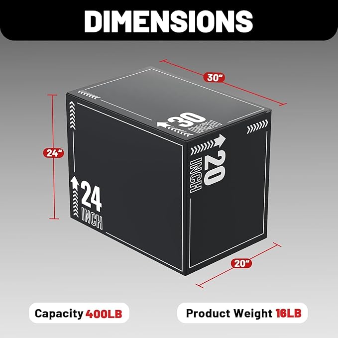 papababe 3-in-1 Plyometric Jump Box Workout Equipment, Box Jumps for Home Gym, Trainer with Anti Slip Surface and High Density Foam, Box Height: 20", 24", 30"
