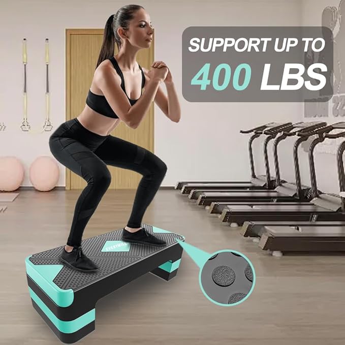 EVERYMILE Aerobic Exercise Step, Adjustable Aerobic Stepper for Exercise, Workout Step Platform, Step Up Box, 26.5" Step Deck with 4” 6” 8” Adjustable Height Risers, Women Home Gym Fitness