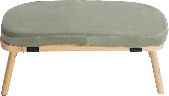 Foldable Meditation Bench with Cushion,Bamboo Meditation Stool,Portable Kneeling Stool,Prayer Bench,Green,Wood Color