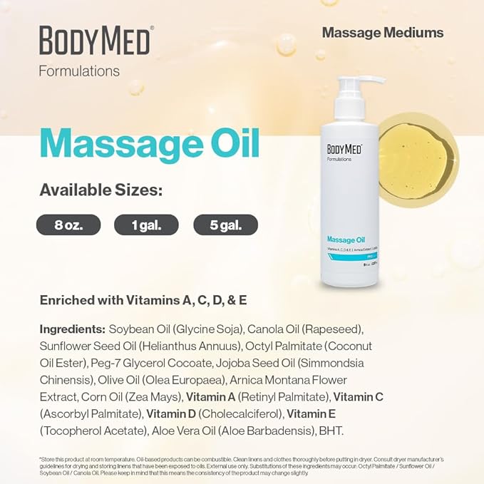 BodyMed Formulations Massage Oil, 1 gal. – Fragrance-Free, All-Natural Oil for Massage Therapy – Leaping Bunny Certified – with Arnica Extract & Jojoba – Non-Staining, & Paraben Free