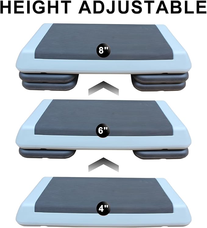 Adjustable Workout Aerobic Stepper in Fitness & Exercise Step Platform Trainer Gray Black with 4 risers