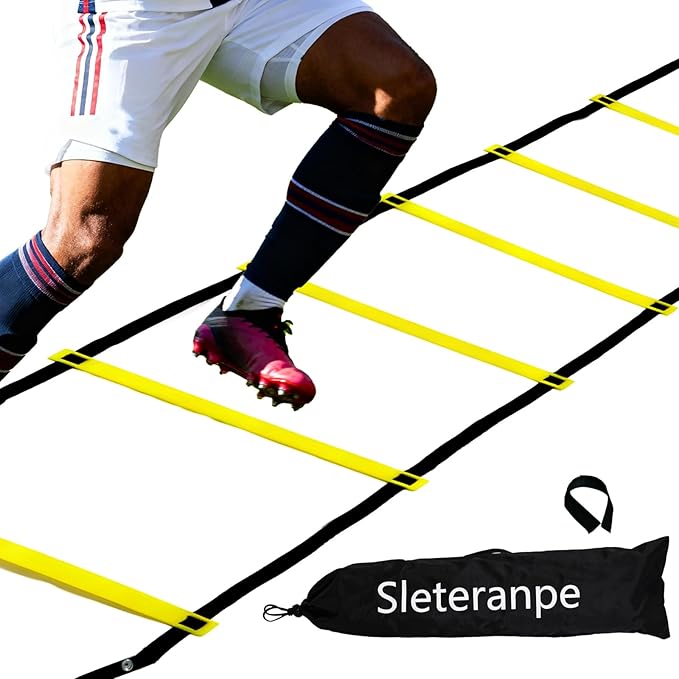 20ft Agility Ladder - Speed Ladder for Soccer with Carry Bag & Straps | 12 Adjustable Rungs | Soccer, Agility Training Equipment | Durable Footwork Ladder for Athletes (Yellow)