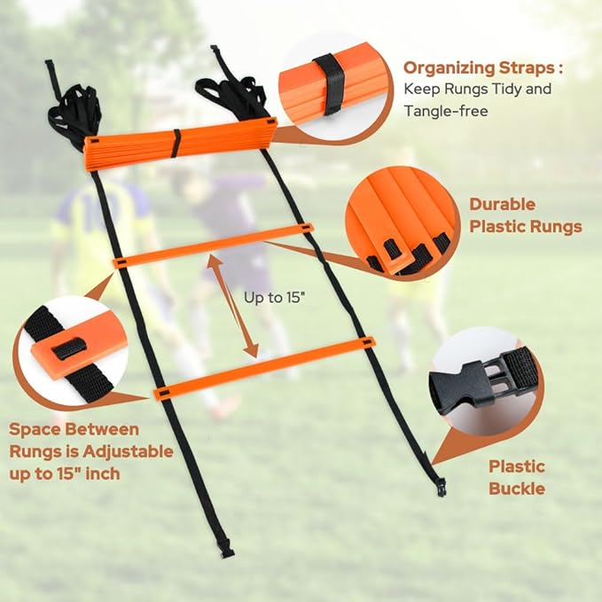 GHB Agility Ladder 1 Pack and Disc Cones 50 Pack 2 Carrying Bag