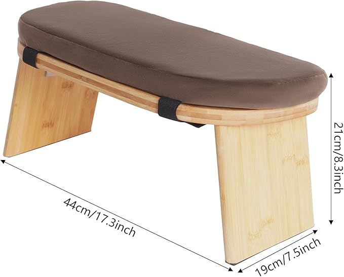DYNAMI Bamboo Meditation Bench with Sponge Cushion, Portable Foldable Ergonomic Meditation Stool,Wooden Kneeling Stool for Yoga Sitting Prayer,Load Capacity 396lbs (Brown)