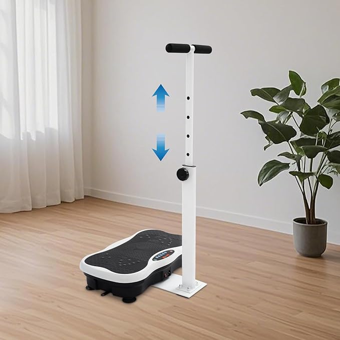 Vibration Plate Exercise Machine with Handlebars, Adjust Height Vibrating Plate Exercise Machine with LED Screen & Anti-Slip Suction Cups, Whole Body Workout Sculpting Platform for Fitness Fat Burner
