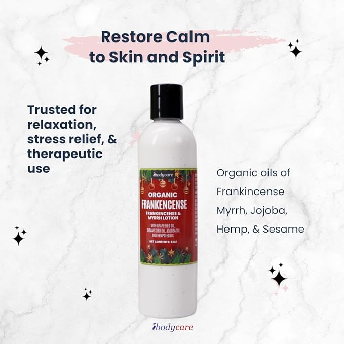 Frankincense & Myrrh Organic Hand, Body & Massage Lotion Gift Box 3 Pack Holiday Christmas Gifts, Hand Cream, Stocking Stuffer, Self Care, Massage
