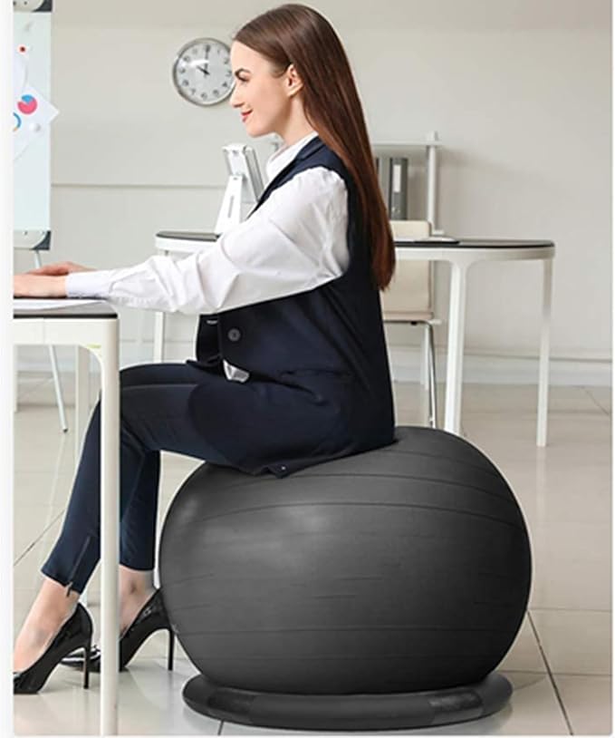 Yoga Ball Chair - Relieve Back Pain, PVC Anti-Burst Exercise Ball Chair for Home Office Desk Workout with Base & Resistance Bands, Backless Bouncy Ball Chair, Inflatable(Diameter 65cm(25 3/5 inch))