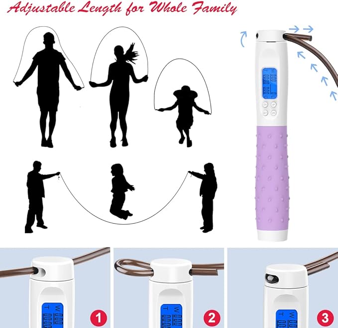 Te-Rich Jump Rope, Weighted Jump Rope for Fitness, Skipping Rope with Counter - Heavy Handles, Adjustable Length - Cordless Jumping Rope for Men Women Kids Fitness Exercise Training