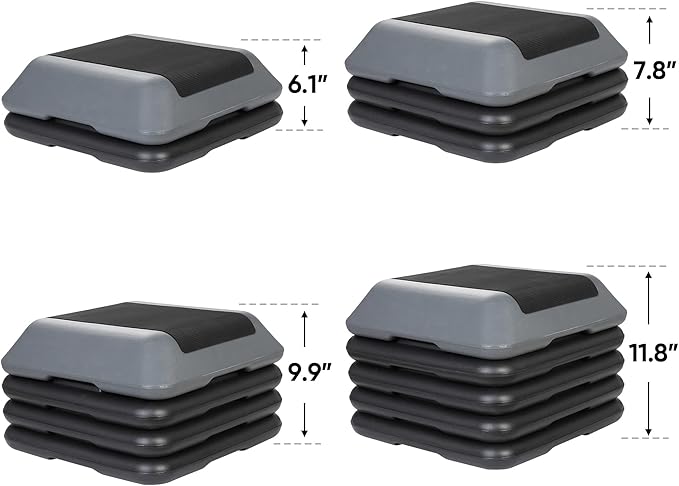 HANGKAI 16 Inch Mini Aerobic Stepper Platform,Adjustable Fitness Exercise Steppers w/Risers for Home Gym,Yoga, Adjustable Height 6"-8"-10"-12"