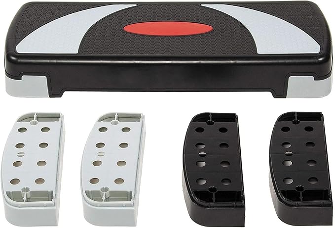 Adjustable Aerobic Step Platform, 4/6/8 Inch Height with Non-Slip Surface, Supports 400 lbs for Home Workouts, Cardio, and Step Training - Gray/Black
