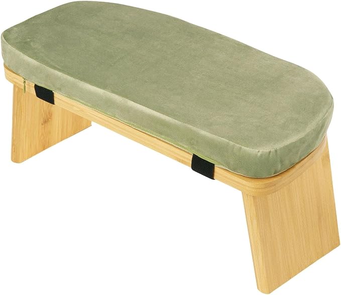 Meditation Bench, Kneeling Stool Chair with Soft Cushion for Extended Practice Folding Wood Prayer Bench, Prayer Stool, Green