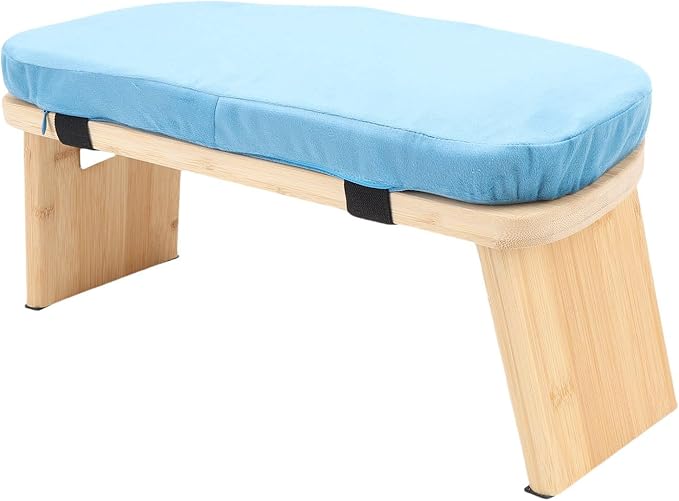 Dioche Wooden Meditation Bench Ergonomic Detachable Meditation Kneeling Stool with Soft Cushion and Carry Bag for Home Yoga and Practice Wood Cotton Material (Blue)