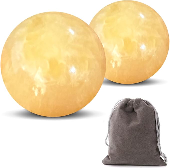 Marble Baoding Balls, Chinese Meditation Stress Relief Balls for Hand Therapy, Manual Massage Exercise, 2 Count Beige, 1.57 Inch