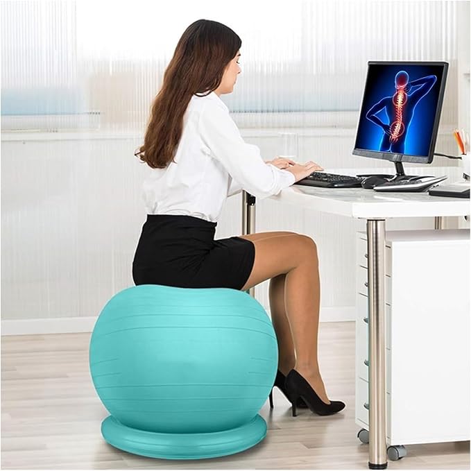 Yoga Ball Chair,Yoga Ball，Exercise Ball, Office Ball Chair with Base & Pump Stability Yoga Ball Seat for Back Pain Relief Home Gym Exercise Ball Chair for Core Strength Training(Green,Diameter 65cm (