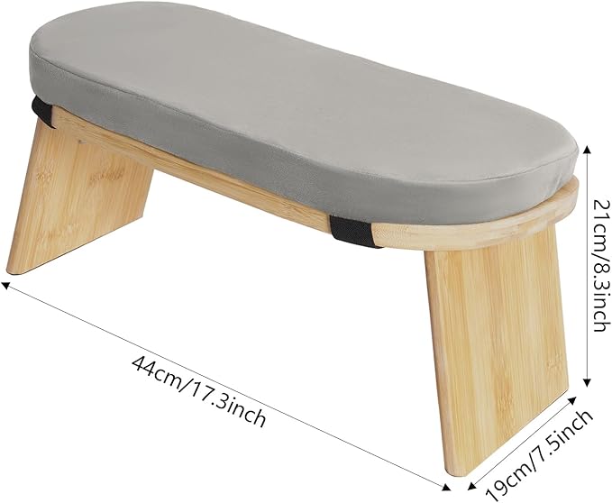 Foldable Meditation Bench with Cushion,Bamboo Meditation Stool,Portable Kneeling Stool,Prayer Bench,Gray,Wood Color