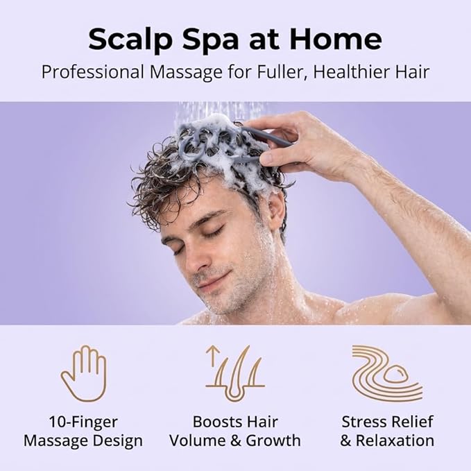 Scalp Massager for Stress Relief, 10-Finger Deep Scalp Massager, Precision-Molded High-Performance Nylon Tool for Relaxation & Natural Hair Volume, Ideal for Home, Office & Shower（Pink）