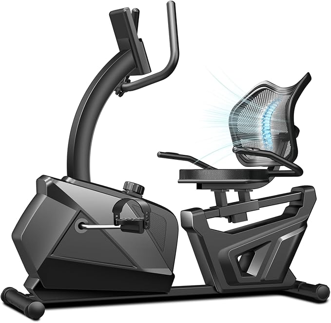 CURSOR FITNESS Recumbent Exercise Bike, Quiet Recumbent Stationary Bike for Adults & Seniors, Magnetic Stationary Bike with 16-Level Resistance, Supports 350LB, Heart Rate Handle & LCD Display