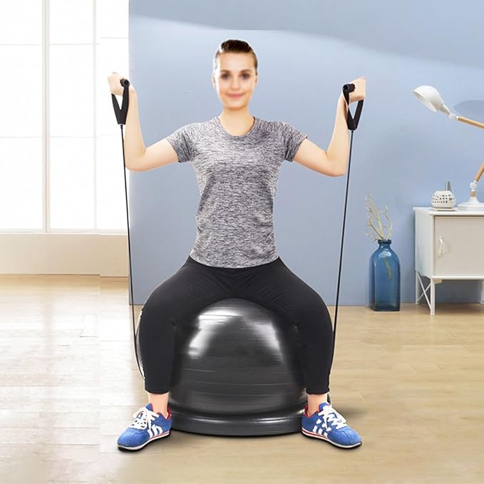 CMYUN Yoga Ball Chair Stability Ball Chair with Bands & Base, Sturdy Desk Ball Chair for Spine Alignment, Exercise Ball Seat for Yoga/Workout/Fitness/Pilates (Size : Diameter 55cm (21 5/8"))