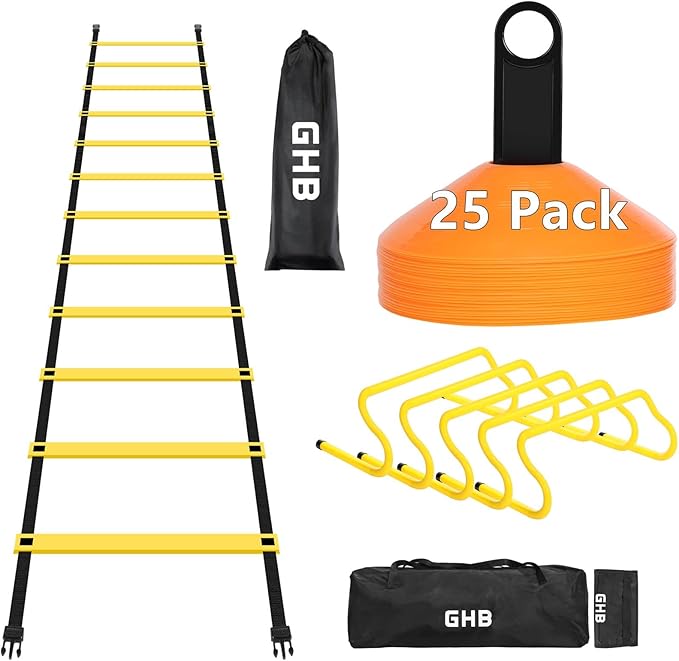 GHB Agility Ladder 1PCS Agility Cones 25PCS Detachable Agility Hurdles 5PCS