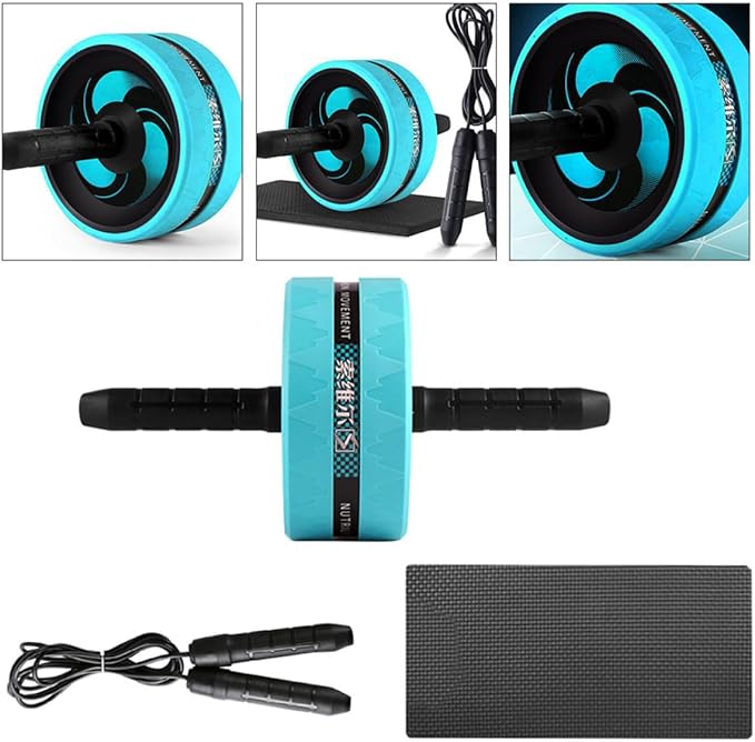 FRCOLOR Ab Roller Wheel for Gym with Knee Pad and Jump Rope, Blue Exercise Fitness Roller Wheel for Home Abdominal Workout and Core Strength Training